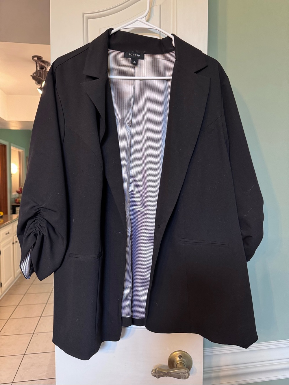torrid Black Open-Front Blazer with Ruched Sleeves